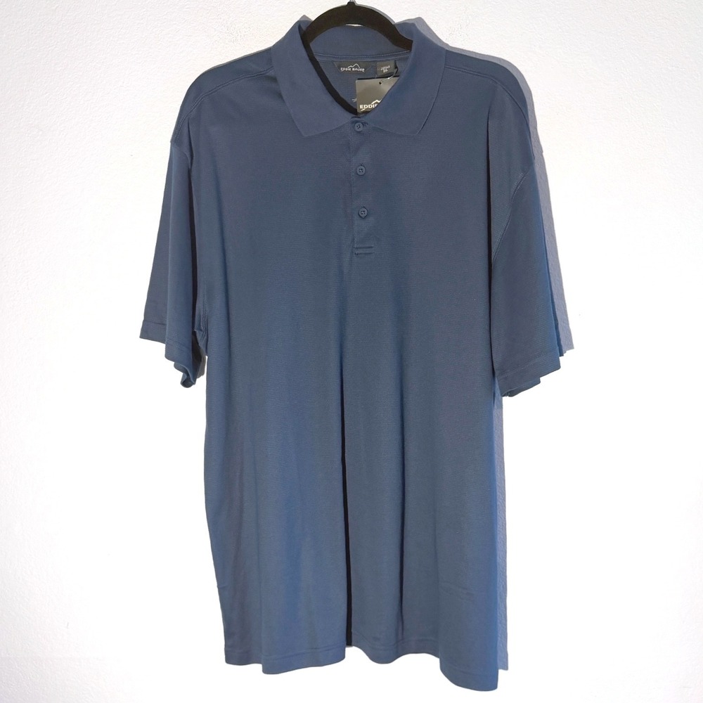Eddie Bauer Mens 2XL Blue Short Sleeve Performance Polo Shirt EB102 UPF 30 NEW